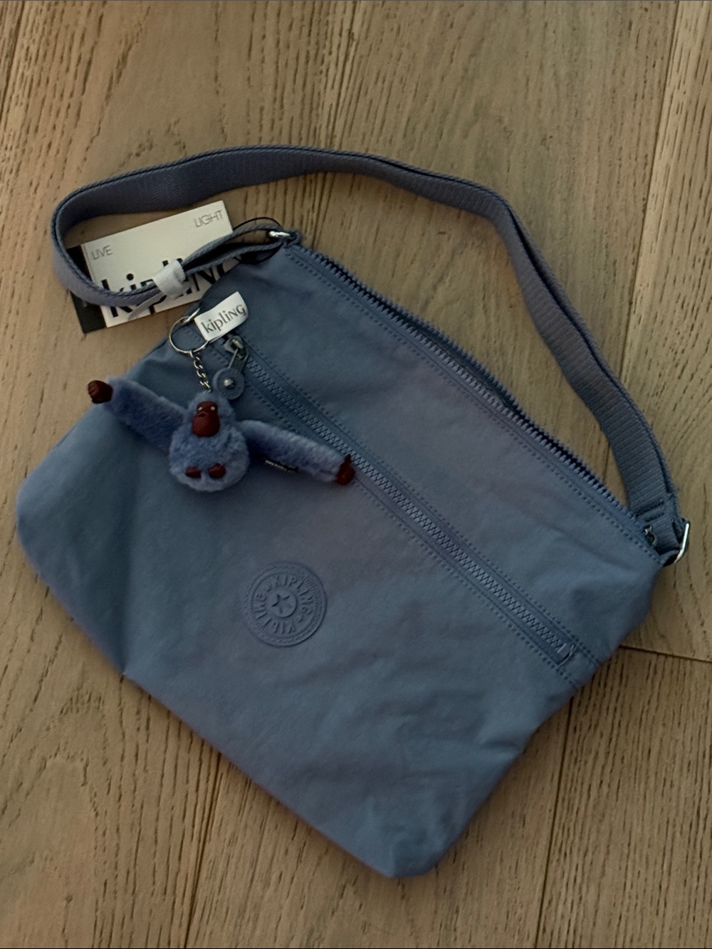 Kipling Slate Blue “Annabelle” Crossbody Bag with Monkey Charm - New with Tags